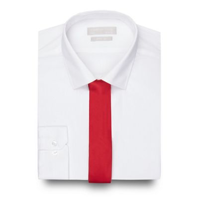 Red Herring Big and tall white slim fit shirt and red tie set
